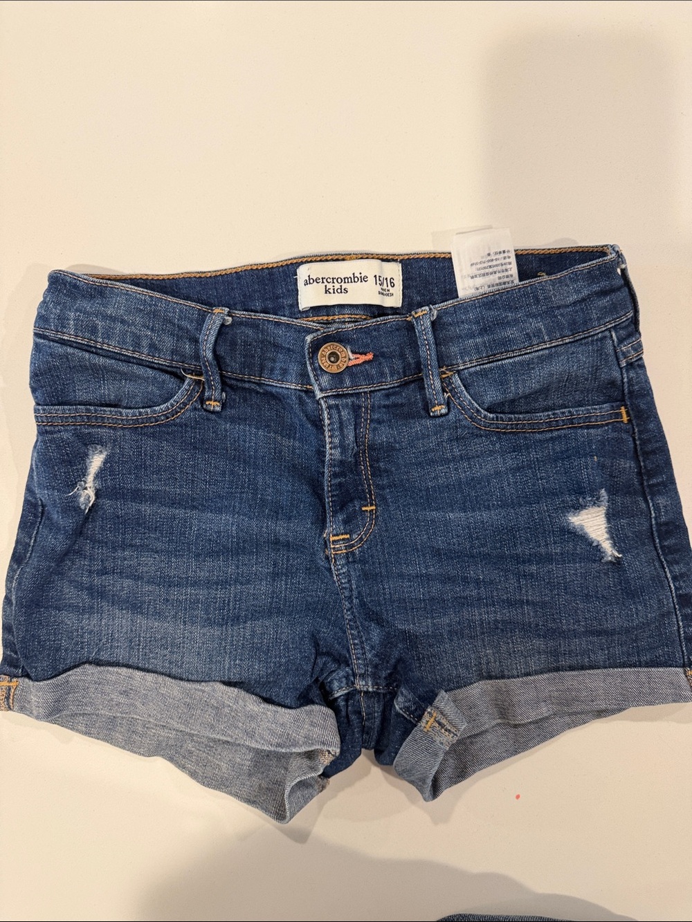 abercrombie kids Distressed Dark Blue Denim Roll-Cuff Shorts